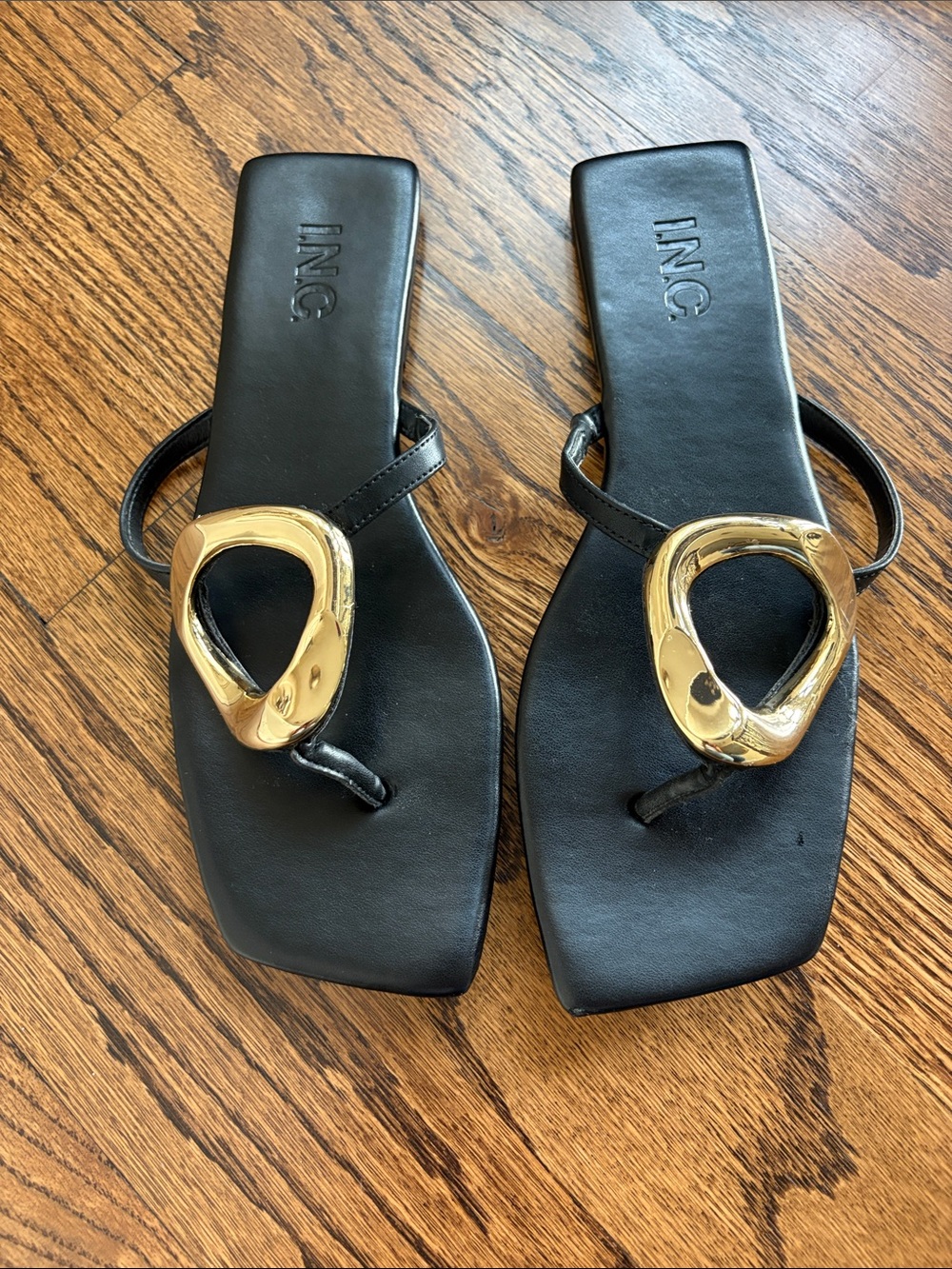 INC International Concepts Black Sandal with Gold Accent - 8M